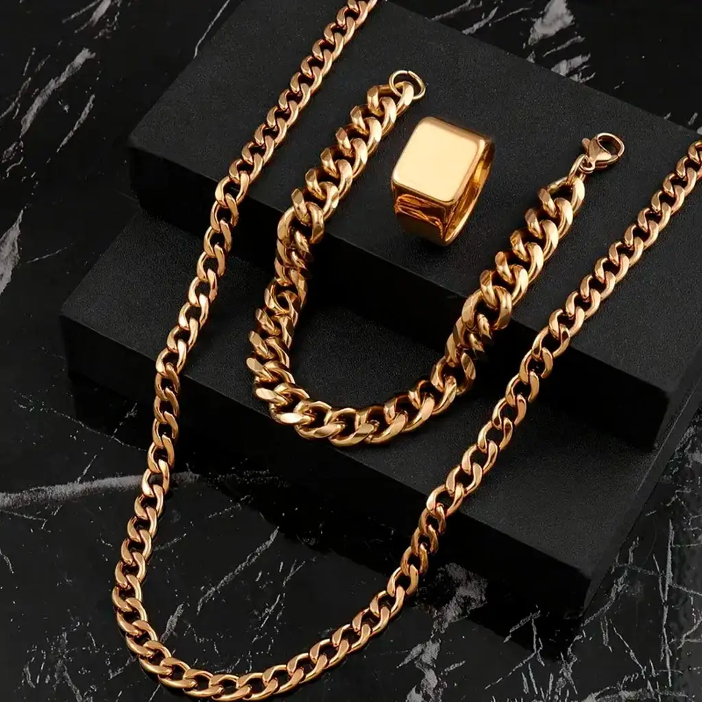 Kit de cadena dorado para hombre
