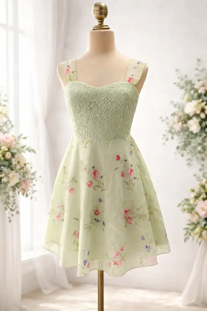 Vestido verde flores 