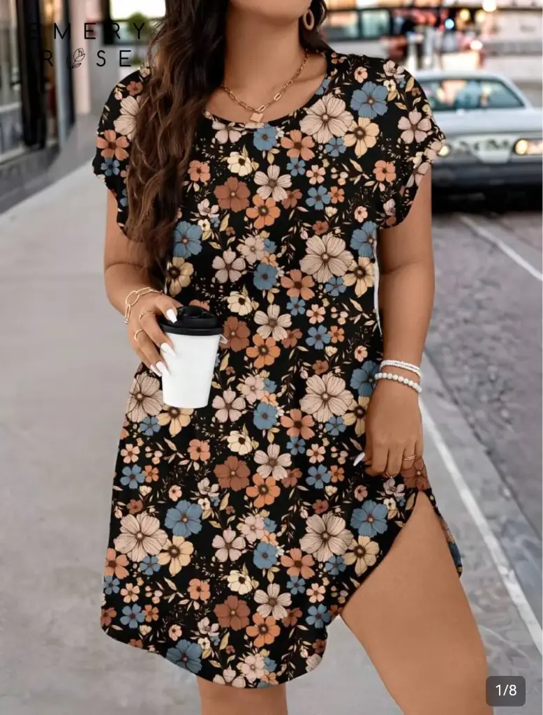 Vestido casual negro floreado 