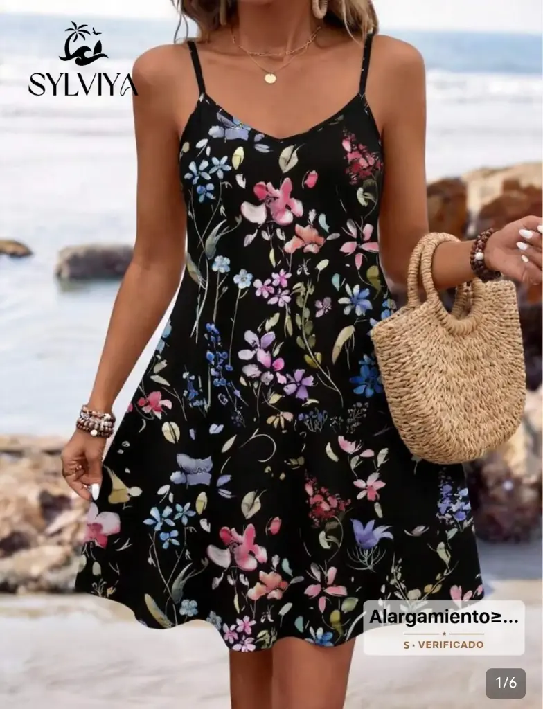 Vestido flor negro sin manga 