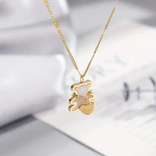 Collar de estilo Boho con dije de corazón y oso