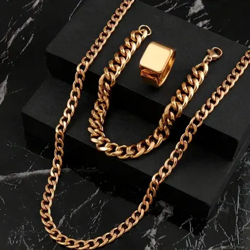 Kit de cadena dorado para hombre