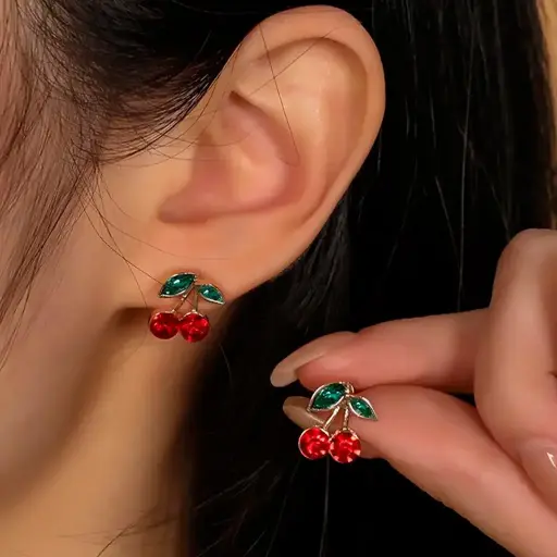 Par de Elegantes Aretes de Cereza