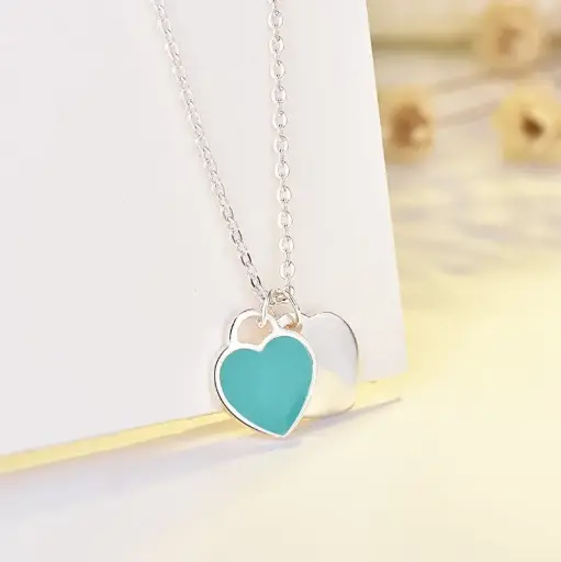 [C25104] Collar Doble Corazon Azul
