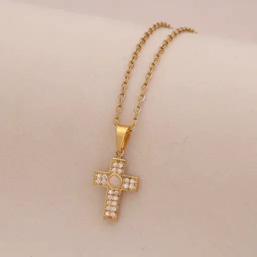 [C251030] Collar Cruz Perlitas