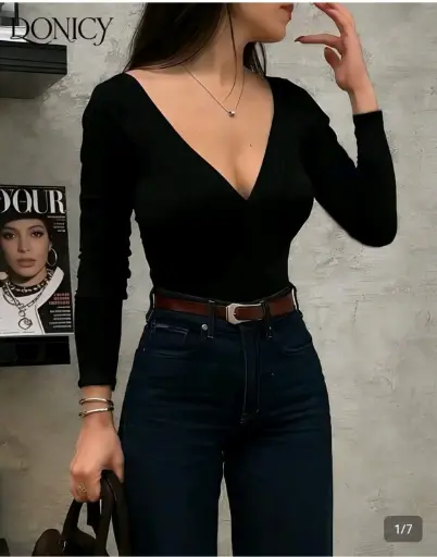 Blusa manga larga cuello v